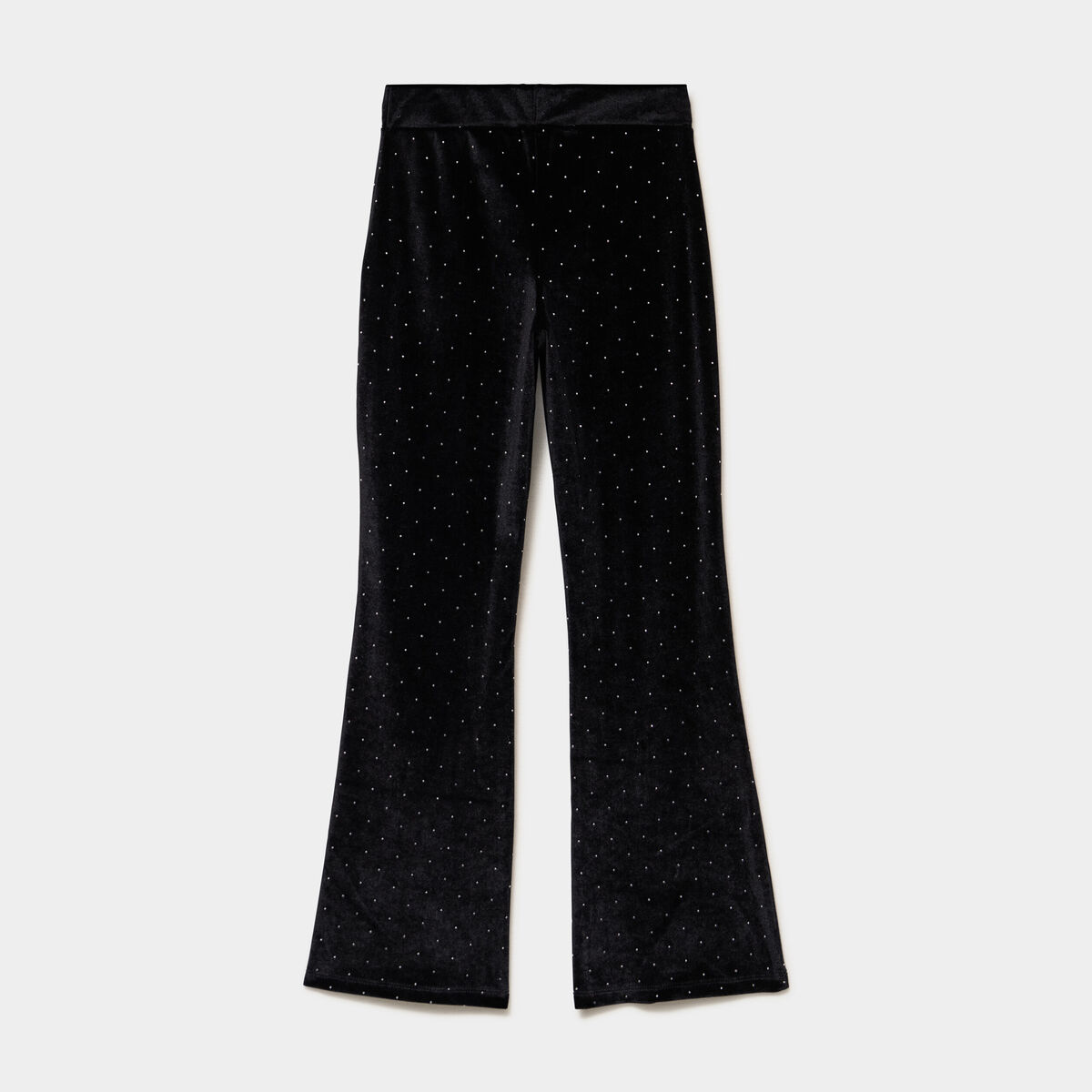 Pantalon flare effet velours &agrave; strass noir fille