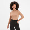 T-shirt manches longues col roulé marron clair femme