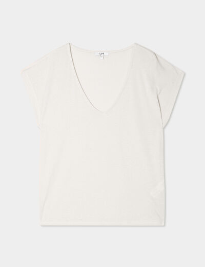 T-shirt manches courtes lin mélangé gris clair femme