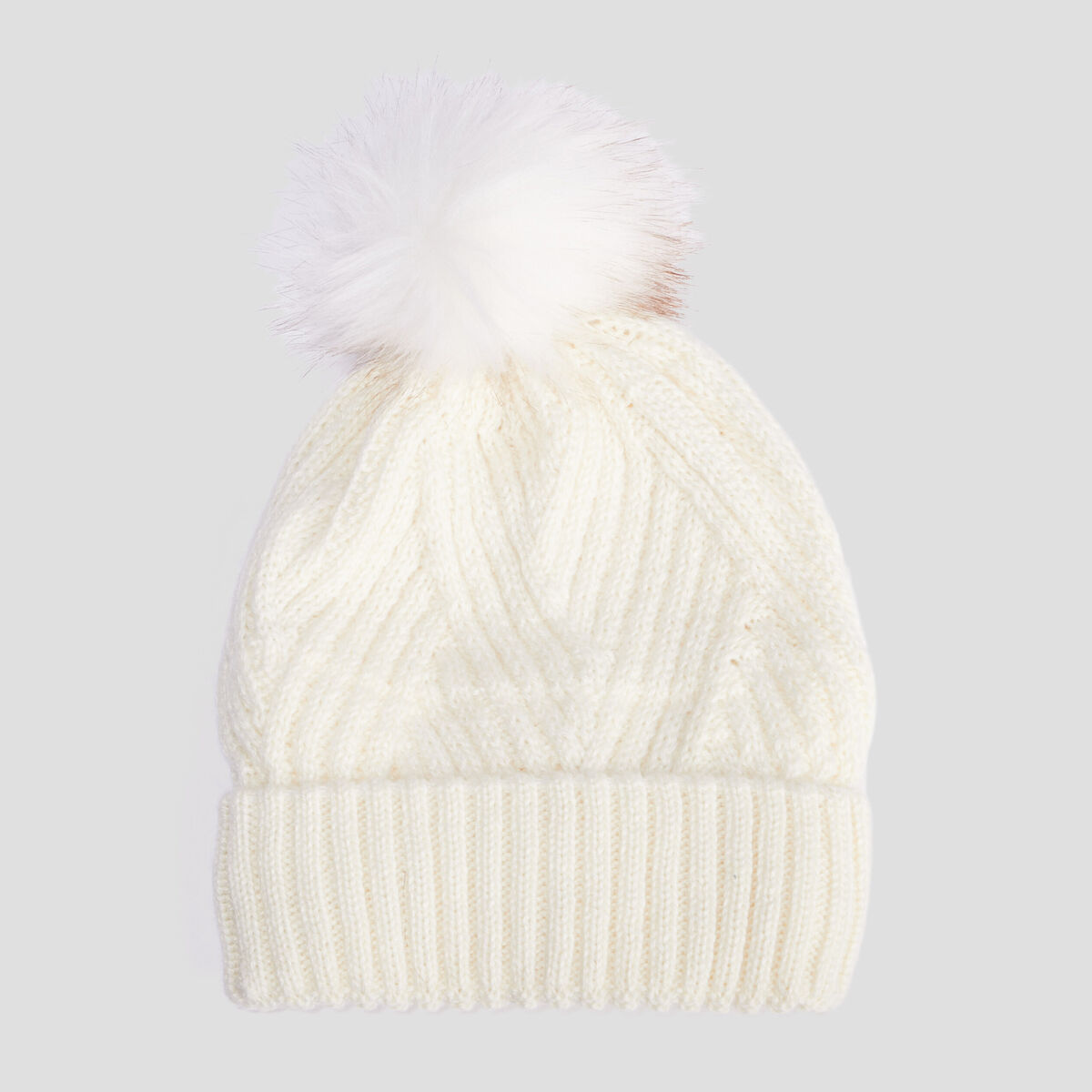 Bonnet à pompon ivoire femme