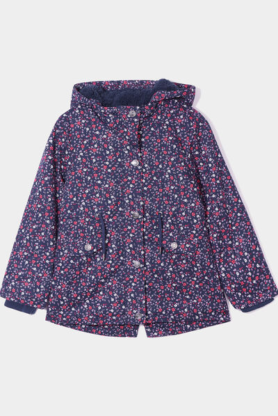 Parka droite à capuche bleu marine fille