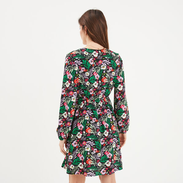 robe courte fluide col cache coeur noir femme Robe courte fluide col cache-coeur noir femme