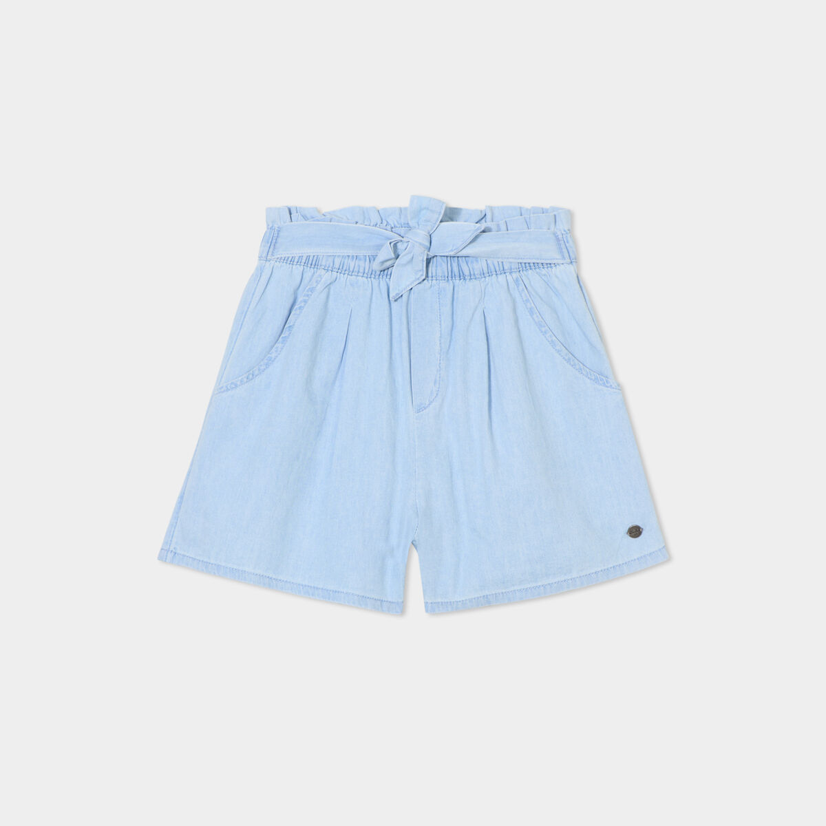 Short en jean avec ceinture noeud taille denim triple stone fille