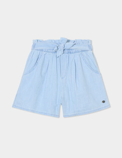 Short en jean avec ceinture noeud taille denim triple stone fille