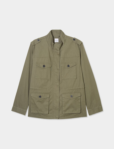 Veste mi-longue ajustée coton vert kaki femme grande taille