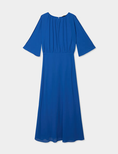 Robe midi manches 3/4 fendues bleu roi femme