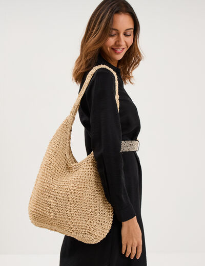 Sac cabas tress&eacute; port&eacute;-&eacute;paule sable femme