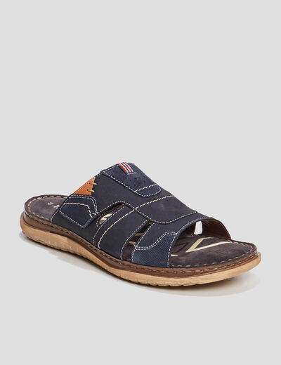 Mules à scratch en cuir bleu marine homme