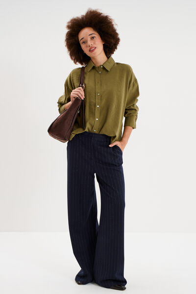 Pantalon large taille haute milano bleu marine femme