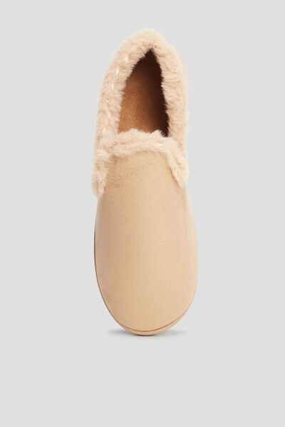 Chaussons charentaises fourrés Isotoner camel femme