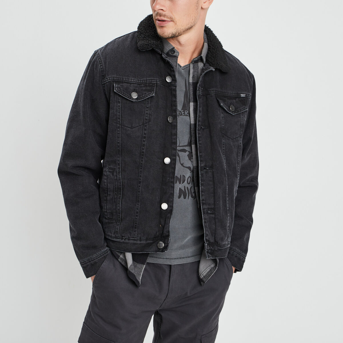 Blouson droit en jean noir homme
