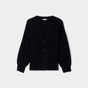 Gilet boutonné à col en V noir femme grande taille