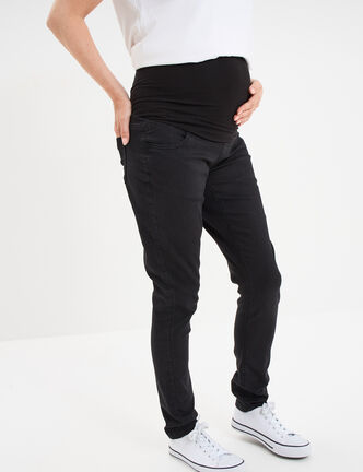 Jegging grossesse confort avec bandeau denim noir femme maternité