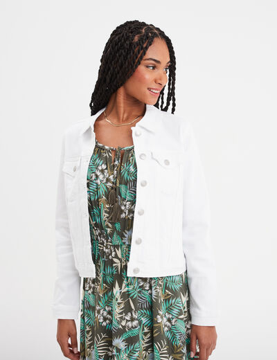 Veste en jean ajustée boutonnée denim blanc femme