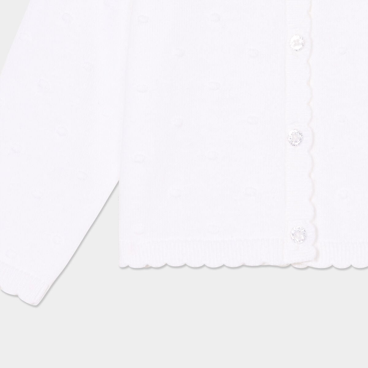 Gilet boutonn&eacute; bord festonn&eacute; coton blanc b&eacute;b&eacute; fille