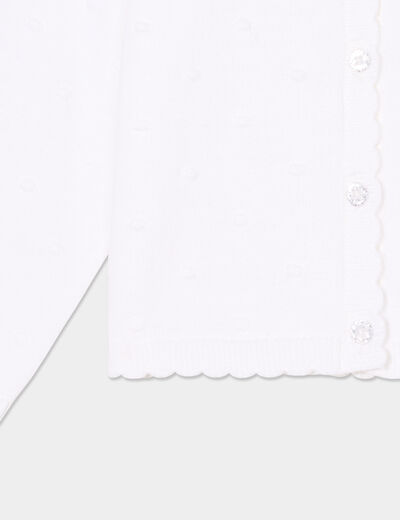 Gilet boutonné bord festonné coton blanc bébé fille