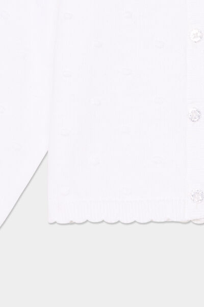 Gilet boutonn&eacute; bord festonn&eacute; coton blanc b&eacute;b&eacute; fille