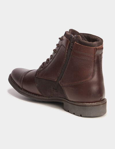 Bottines &agrave; lacets en cuir marron homme