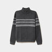 Pull camionneur jacquard manches longues gris fonc&eacute; homme