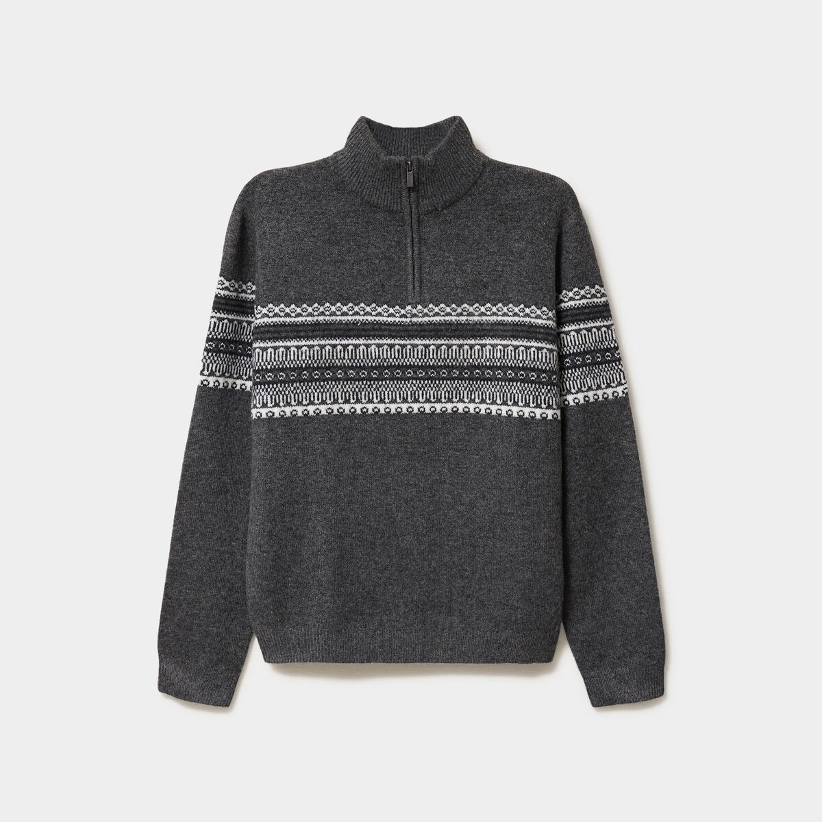 Pull camionneur jacquard manches longues gris fonc&eacute; homme