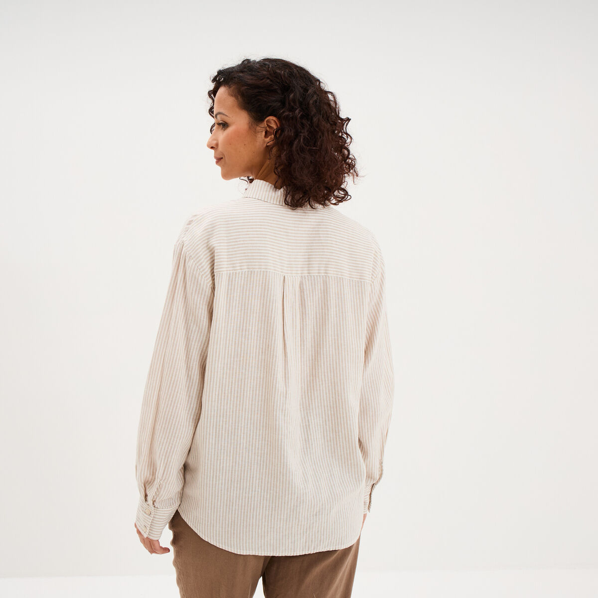 Chemise oversize lin m&eacute;lang&eacute; beige femme