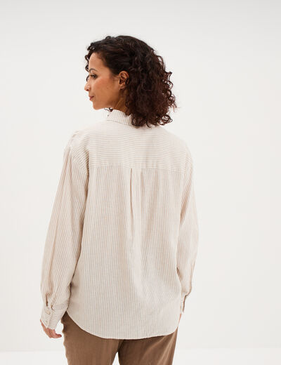 Chemise oversize lin m&eacute;lang&eacute; beige femme