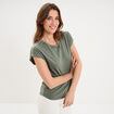 T-shirt col rond manches courtes vert kaki femme