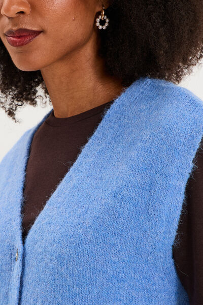 Gilet sans manches col V boutonn&eacute; bleu electrique femme