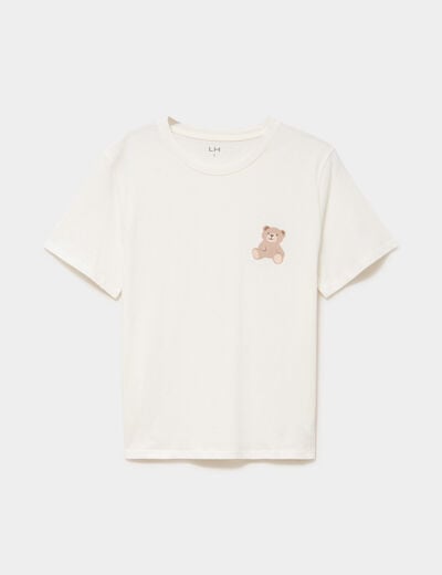 T-shirt col rond manches courtes coton blanc femme