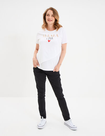 T-shirt manches courtes allaitement blanc femme maternité