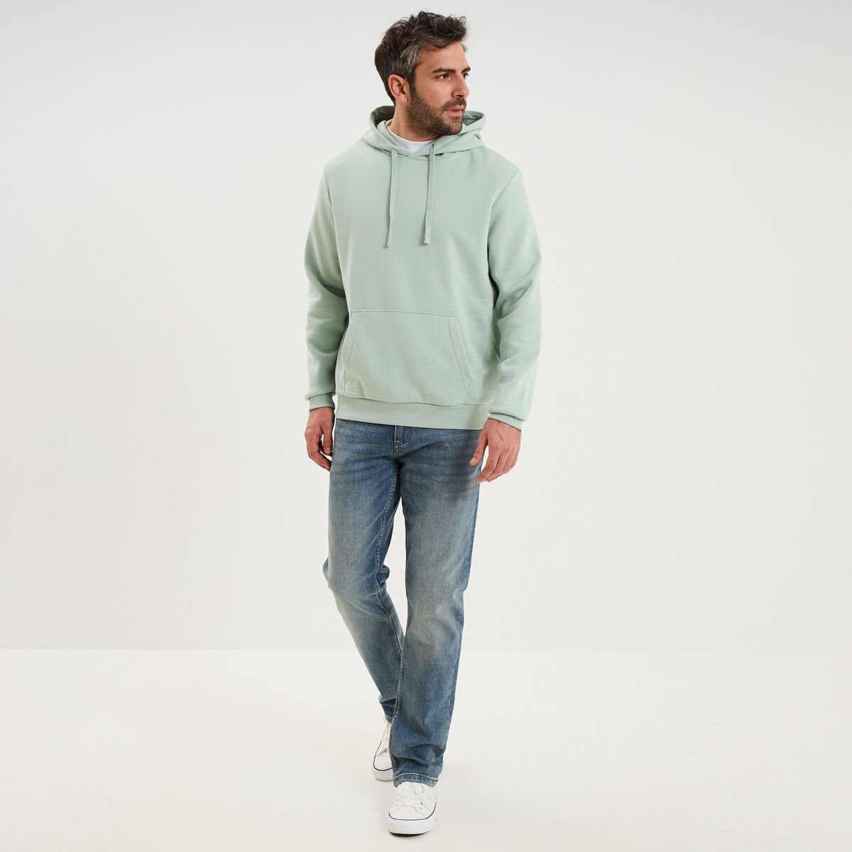 Sweat molleton &agrave; capuche hoodie vert pastel homme