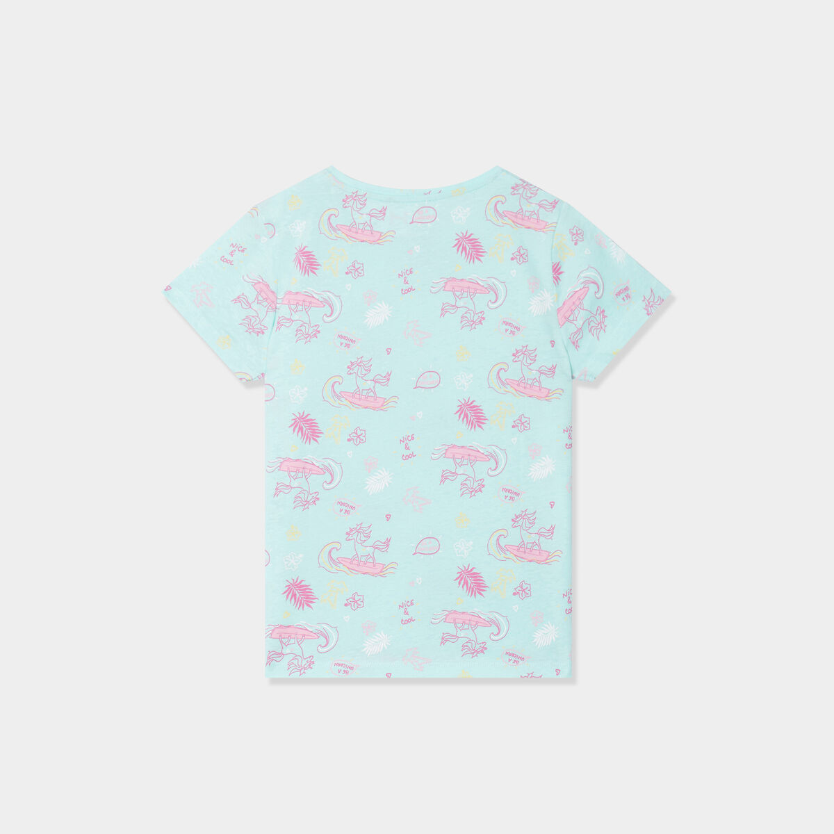 T-shirt col rond manches courtes coton bleu clair fille