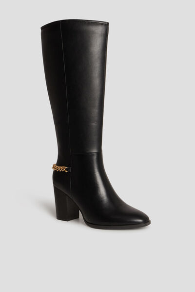 Bottes hautes avec chaînes à talons noir femme
