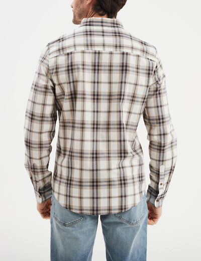 Chemise droite manches retroussées beige homme