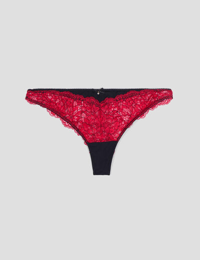 Tanga &agrave; micro dentelle rouge femme