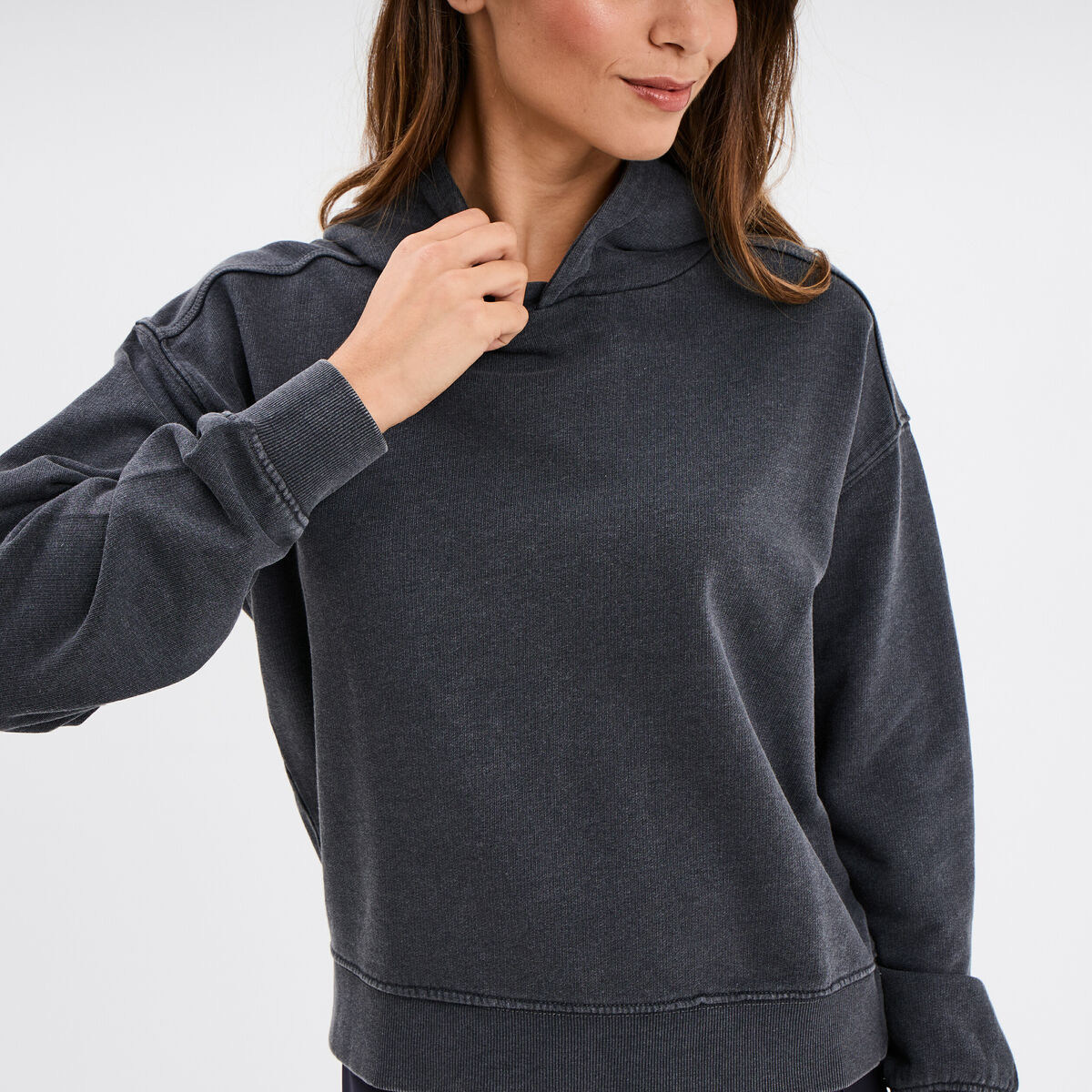 Sweat &agrave; capuche hoodie coton gris fonc&eacute; femme