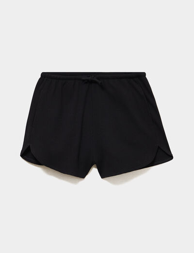 Short droit effet gaufr&eacute; coton noir femme