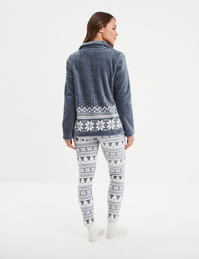 Ensemble pyjama 3 pièces gilet à capuche bleu gris femme