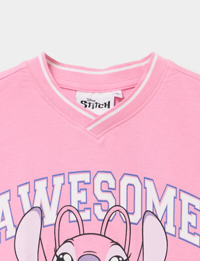 T-shirt col en V coton Stitch rose fluo fille