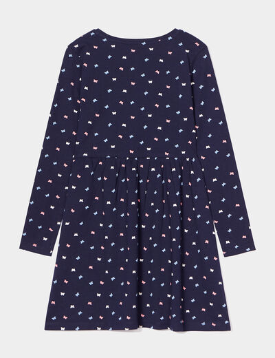 Robe trapèze manches longues coton bleu marine fille