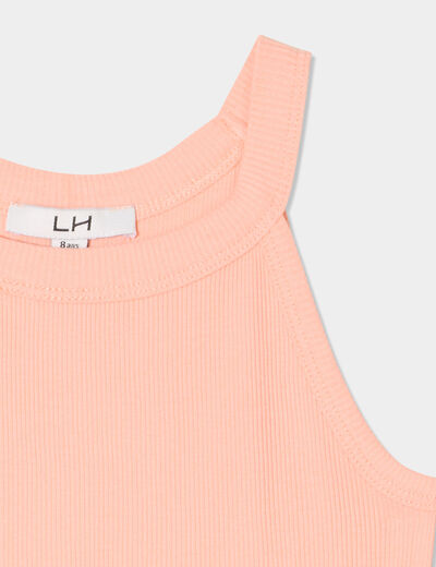 Débardeur côtelé col rond coton rose saumon fille