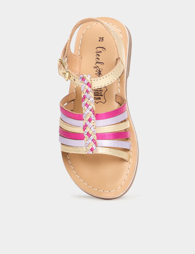 Sandales plates en cuir multicolore fille