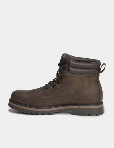 Bottines &agrave; bout rond lacets marron homme
