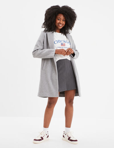 Jupe-short courte droite zippée gris foncé femme