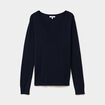 Pull col en V manches longues bleu marine femme