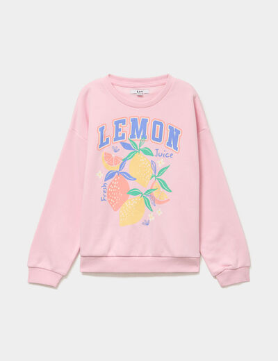 Sweat col rond manches longues rose clair fille