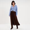 Jupe midi &eacute;vas&eacute;e taille &eacute;lastiqu&eacute;e marron fonc&eacute; femme