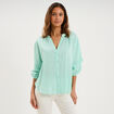 Blouse col tunisien manches 3/4 coton vert clair femme