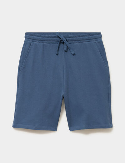Bermuda textur&eacute; coupe droite coton bleu gris homme
