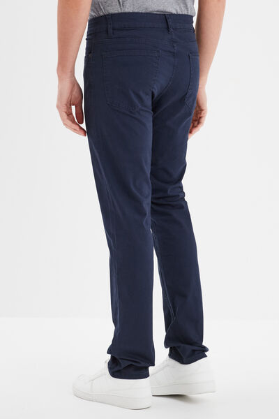 Pantalon droit en coton stretch bleu marine homme